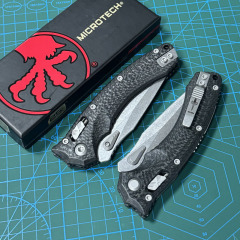 Microtech Amphibian RAM-LOK Manual Folding Knife 3.62" M390MK Plain Blade, Carbon Fiber Handles
