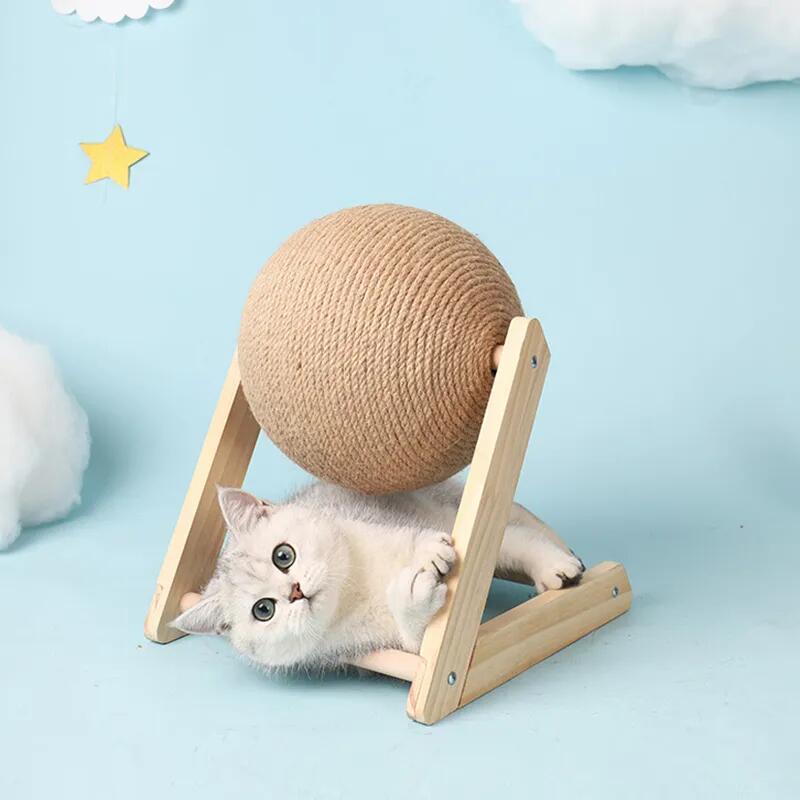 Wooden Cat Scratching Post Ball Toy Scratcher Sisal Rope s Toys Pet Furniture Supplies Accessories Tower Tree 220623