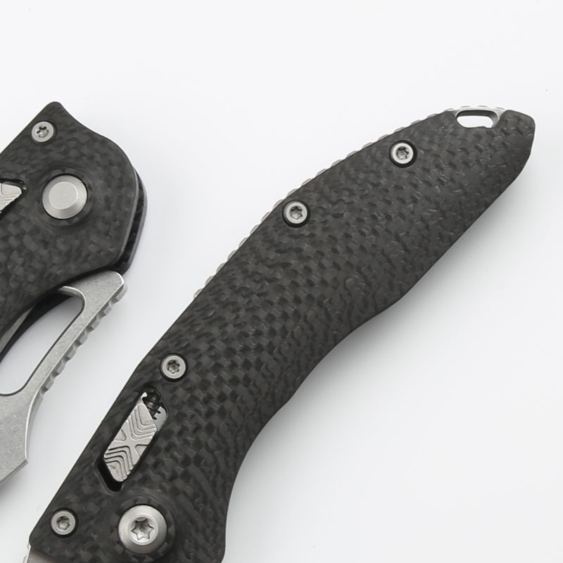 Microtech Stitch-Ramloc AUTO Folding Knife 3.54" M390MK Stonewashed Blade, Carbon Fiber Handles
