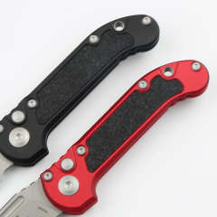 Microtech LUDT Gen III AUTO Folding Knife 3.22" M390MK Stonewashed Tanto Plain Blade, Black Aviation Aluminum Handles