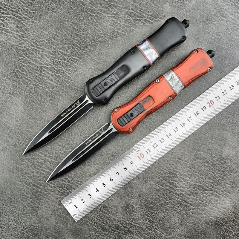 Benchmade Infidel Dagger AUTO OTF Knife 3.66" D2 Black Double Edge Blade, Wood Handles-A019