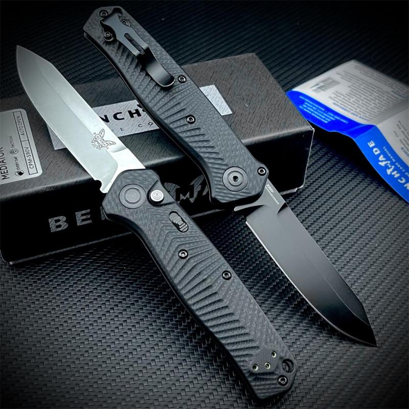 Benchmade 8551 Mediator AUTO Folding Knife 3.26" S90V Black Plain Blade, G10 Handles - 8551BK