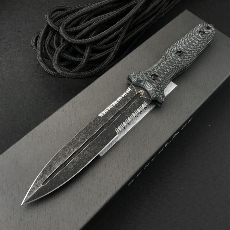 Benchmade Bushcrafter Fixed Blade Knife 6.10" CPM-D2 Satin Double Serred  Blade, Green G10 Handles