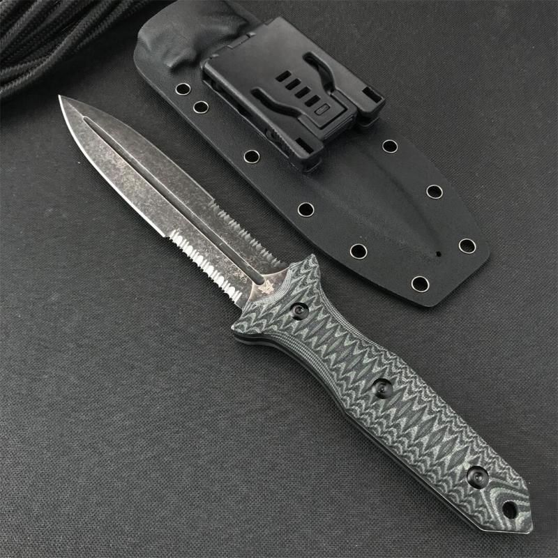 Benchmade Bushcrafter Fixed Blade Knife 6.10" CPM-D2 Satin Double Serred  Blade, Green G10 Handles