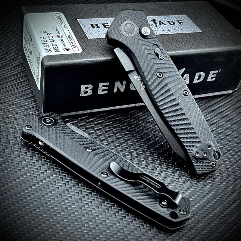 Benchmade 8551 Mediator AUTO Folding Knife 3.26" S90V Black Plain Blade, G10 Handles - 8551BK