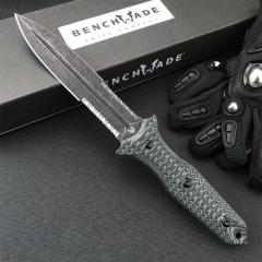 Benchmade Bushcrafter Fixed Blade Knife 6.10" CPM-D2 Satin Double Serred  Blade, Green G10 Handles