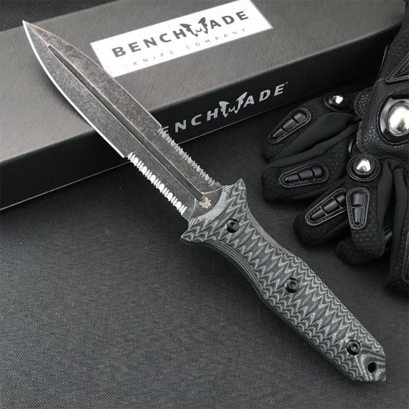 Benchmade Bushcrafter Fixed Blade Knife 6.10" CPM-D2 Satin Double Serred  Blade, Green G10 Handles