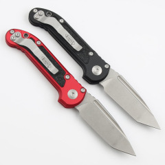 Microtech LUDT Gen III AUTO Folding Knife 3.22" M390MK Stonewashed Tanto Plain Blade, Black Aviation Aluminum Handles