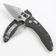 Microtech Stitch-Ramloc AUTO Folding Knife 3.54" M390MK Stonewashed Blade, Carbon Fiber Handles