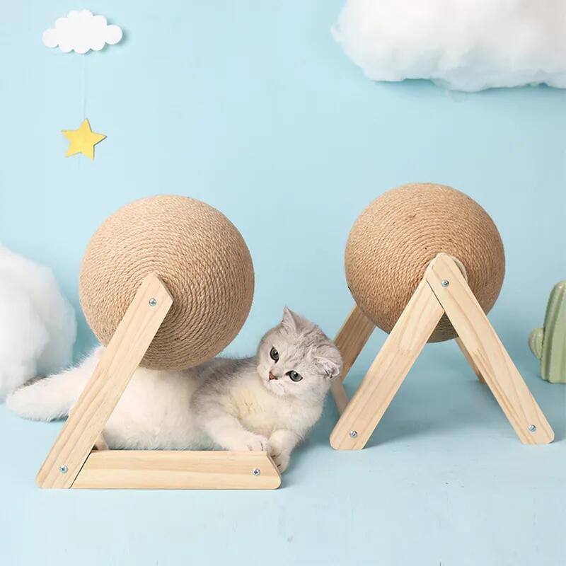 Wooden Cat Scratching Post Ball Toy Scratcher Sisal Rope s Toys Pet Furniture Supplies Accessories Tower Tree 220623