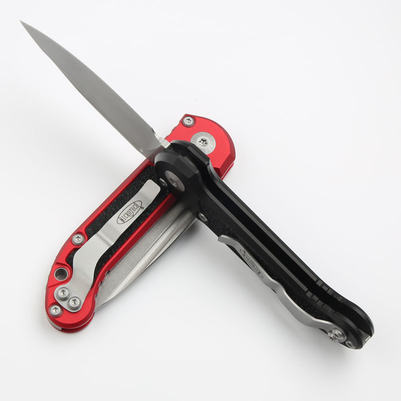 Microtech LUDT Gen III AUTO Folding Knife 3.22" M390MK Stonewashed Plain Blade, Black Aviation Aluminum Handles