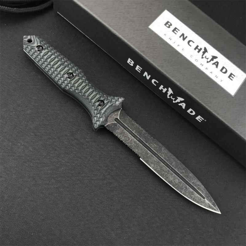 Benchmade Bushcrafter Fixed Blade Knife 6.10" CPM-D2 Satin Double Serred  Blade, Green G10 Handles
