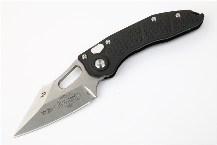 Microtech AUTO Stitch 3.03" D2 Stonewashed Blade, Nylon Fiber Handles