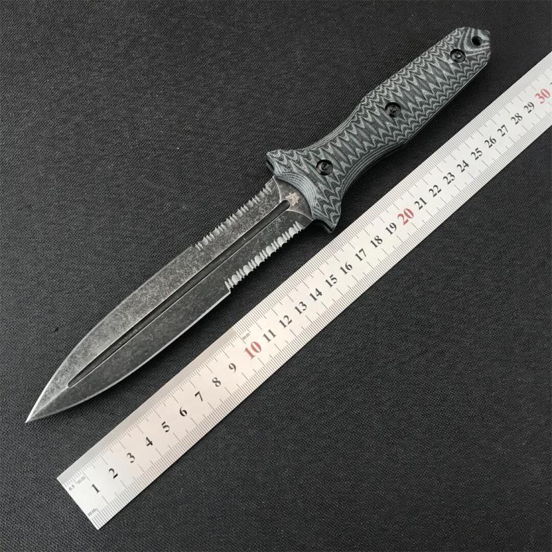 Benchmade Bushcrafter Fixed Blade Knife 6.10" CPM-D2 Satin Double Serred  Blade, Green G10 Handles