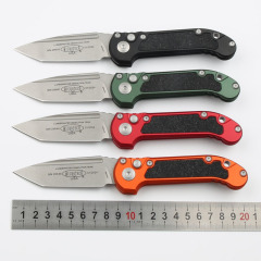 Microtech LUDT Gen III AUTO Folding Knife 3.22" M390MK Stonewashed Tanto Plain Blade, Black Aviation Aluminum Handles