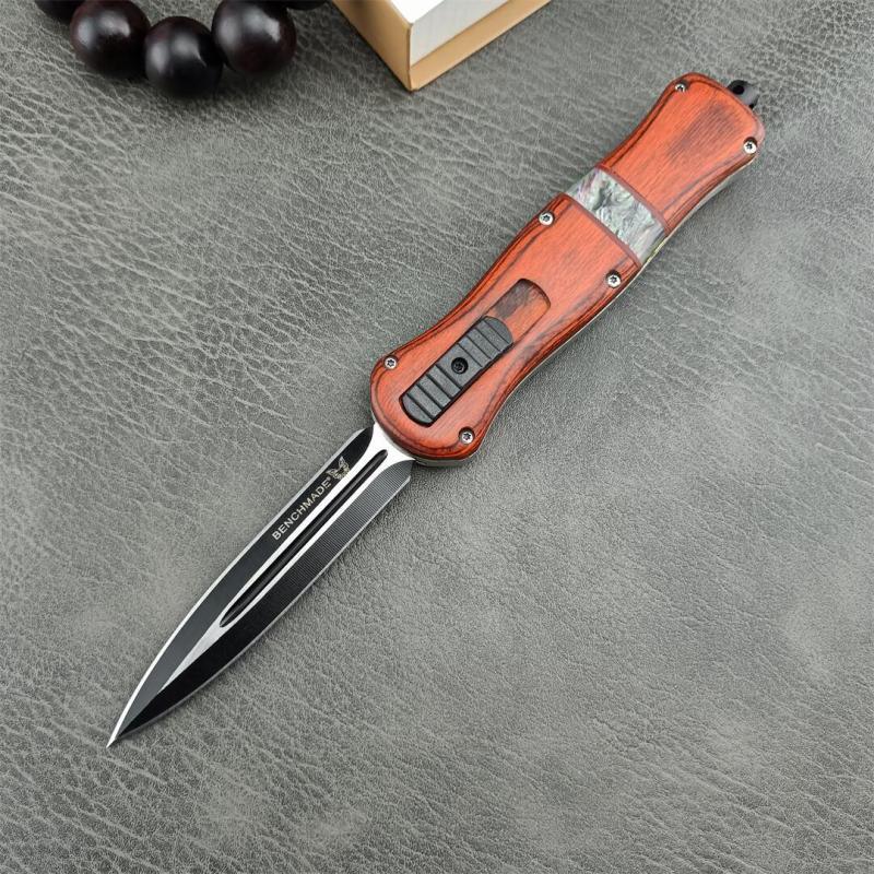 Benchmade Infidel Dagger AUTO OTF Knife 3.66" D2 Black Double Edge Blade, Wood Handles-A019