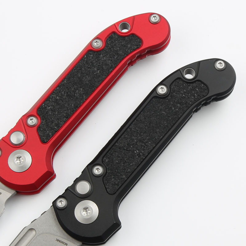 Microtech LUDT Gen III AUTO Folding Knife 3.22" M390MK Stonewashed Plain Blade, Black Aviation Aluminum Handles