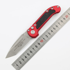 Microtech LUDT Gen III AUTO Folding Knife 3.22" M390MK Stonewashed Tanto Plain Blade, Black Aviation Aluminum Handles