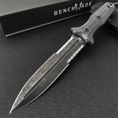 Benchmade Bushcrafter Fixed Blade Knife 6.10" CPM-D2 Satin Double Serred  Blade, Green G10 Handles