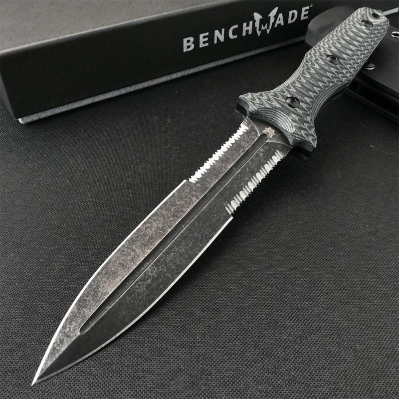 Benchmade Bushcrafter Fixed Blade Knife 6.10" CPM-D2 Satin Double Serred  Blade, Green G10 Handles