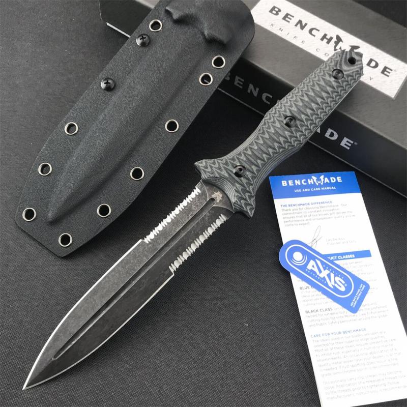 Benchmade Bushcrafter Fixed Blade Knife 6.10" CPM-D2 Satin Double Serred  Blade, Green G10 Handles