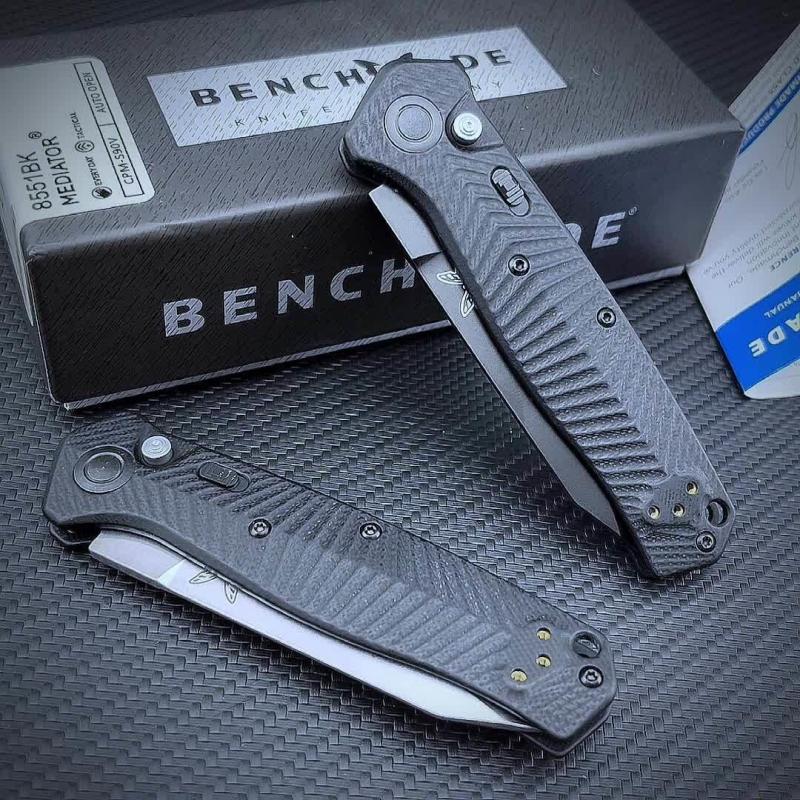 Benchmade 8551 Mediator AUTO Folding Knife 3.26" S90V Black Plain Blade, G10 Handles - 8551BK