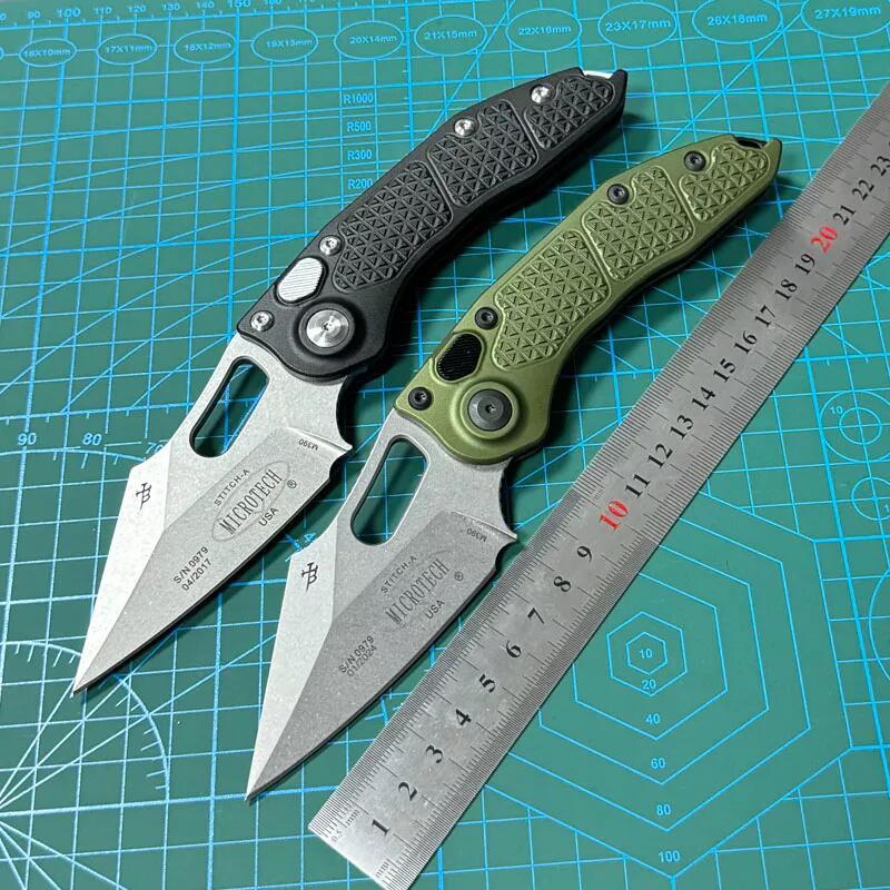 Microtech Stitch-I AUTO Folding Knife 3.03" M390 Stonewashed Blade, T6-6061 Handles