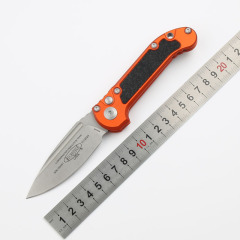 Microtech LUDT Gen III AUTO Folding Knife 3.22" M390MK Stonewashed Plain Blade, Black Aviation Aluminum Handles