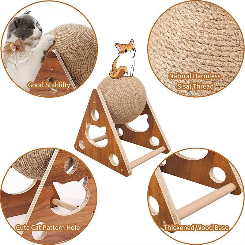 Wooden Cat Scratching Post Ball Toy Scratcher Sisal Rope s Toys Pet Furniture Supplies Accessories Tower Tree 220623