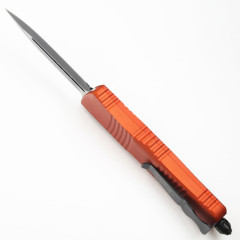 Microtech Troodon AUTO OTF Knife 3.74" M390 Double Combo Edge Dagger Blade, Orange Aluminum Handles