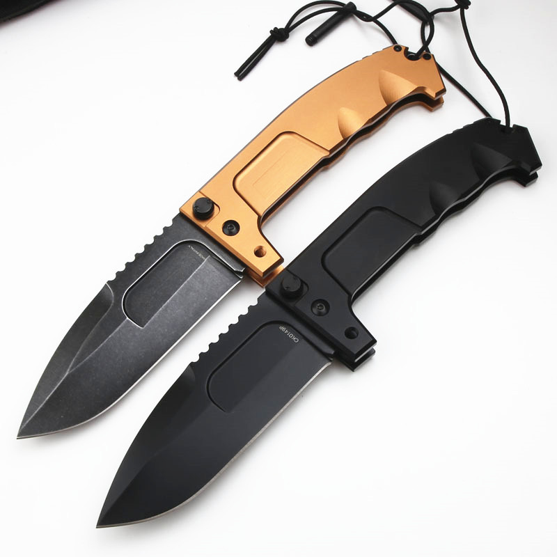 ER RAO Heavy Duty Folding 4.52" Black N690 Drop Point Blade, Black Aluminum Handles