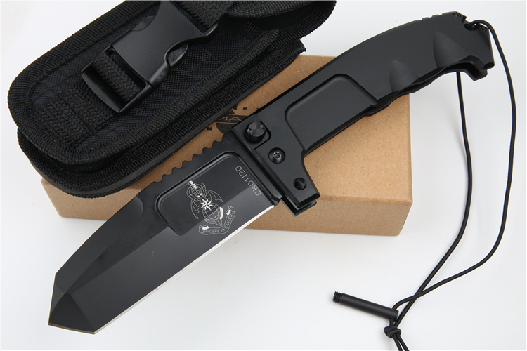 ER RAO AVIO Heavy Duty Folder with Survival Kit 4.25" N690 Tanto Blade, Golden Aluminum Handles