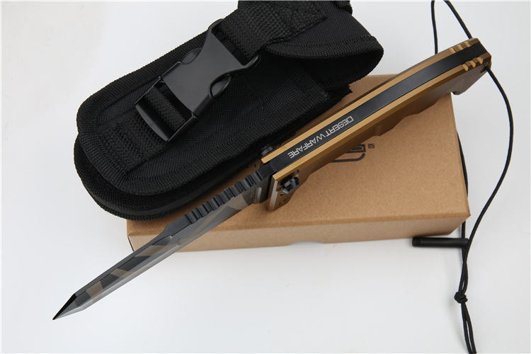 ER RAO AVIO Heavy Duty Folder with Survival Kit 4.25" N690 Tanto Blade, Golden Aluminum Handles