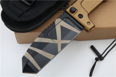 ER RAO AVIO Heavy Duty Folder with Survival Kit 4.25" N690 Tanto Blade, Golden Aluminum Handles