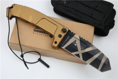ER RAO AVIO Heavy Duty Folder with Survival Kit 4.25" N690 Tanto Blade, Golden Aluminum Handles