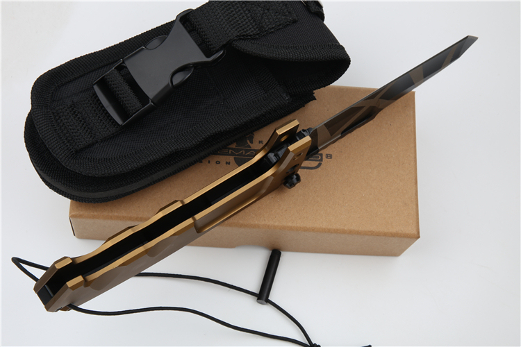 ER RAO AVIO Heavy Duty Folder with Survival Kit 4.25" N690 Tanto Blade, Golden Aluminum Handles
