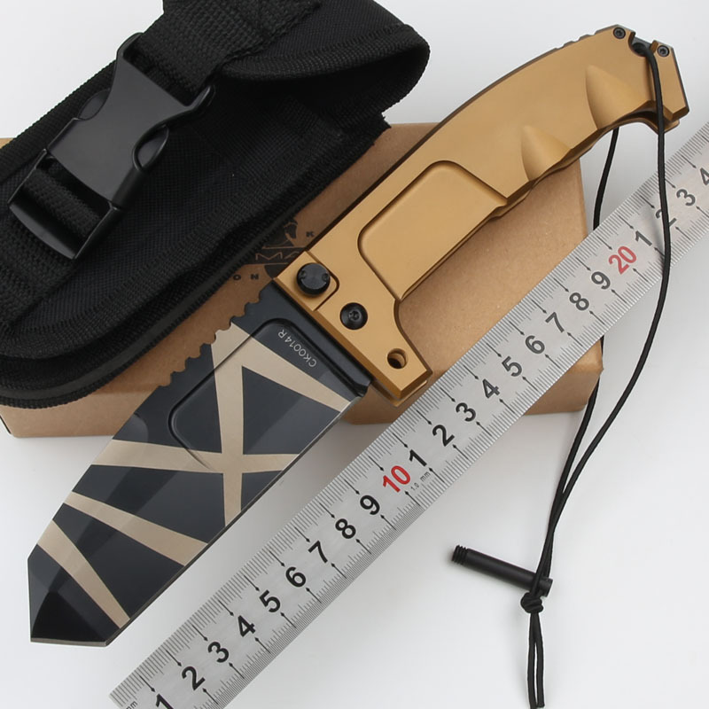ER RAO AVIO Heavy Duty Folder with Survival Kit 4.25" N690 Tanto Blade, Golden Aluminum Handles