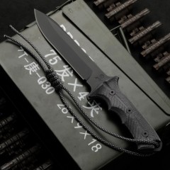 CR Pacific Combat Knife Fixed 6.49" CPM-MagnaCut Black Combo Blade, Black Canvas Micarta Handles, Nylon Sheath