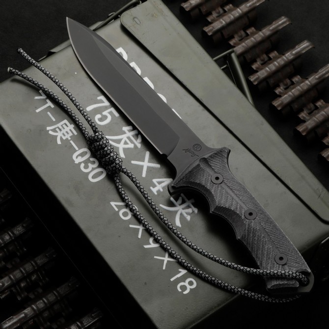 CR Pacific Combat Knife Fixed 6.49" CPM-MagnaCut Black Combo Blade, Black Canvas Micarta Handles, Nylon Sheath