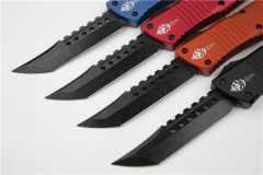Microtech Troodon AUTO OTF Knife 3.74" M390 Black Satin Double Edge Dagger Blade, Aviation Aluminum Handles