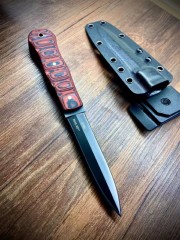 WK Belt Fixed Blade Knife 4.72" VG10 Blade, Red G10 Handles, Lined Kydex Leather Sheath