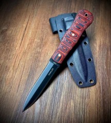WK Belt Fixed Blade Knife 4.72" VG10 Blade, Red G10 Handles, Lined Kydex Leather Sheath