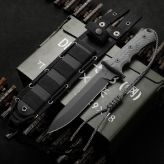 CR Pacific Combat Knife Fixed 6.49" CPM-MagnaCut Black Combo Blade, Black Canvas Micarta Handles, Nylon Sheath
