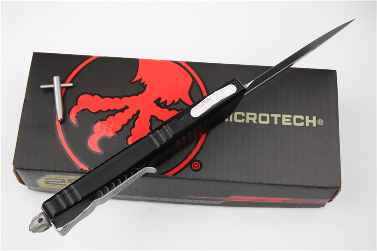 Microtech Troodon AUTO OTF Knife 3.74" M390 Satin Double Edge Dagger Blade, Aviation Aluminum Handles