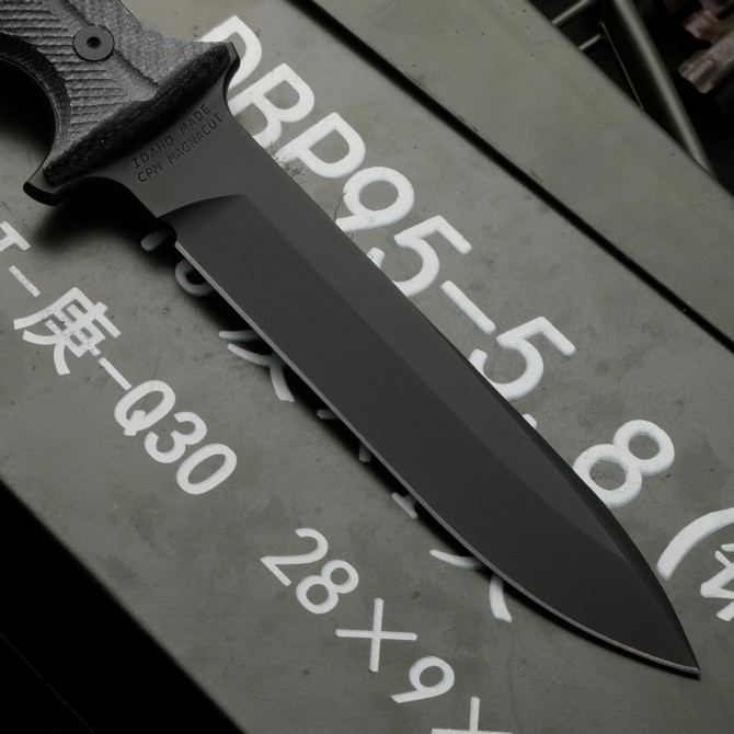 CR Pacific Combat Knife Fixed 6.49" CPM-MagnaCut Black Combo Blade, Black Canvas Micarta Handles, Nylon Sheath