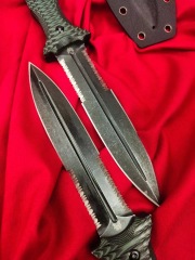 BM Bushcrafter Fixed Blade Knife 6.10" CPM-D2 Satin Double Serred Blade, Green G10 Handles