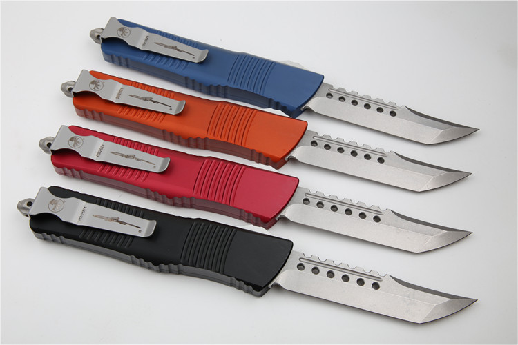 Microtech Troodon AUTO OTF Knife 3.74" M390 Satin Double Edge Dagger Blade, Aviation Aluminum Handles