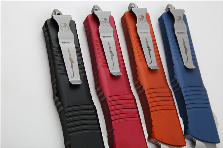 Microtech Troodon AUTO OTF Knife 3.74" M390 Satin Double Edge Dagger Blade, Aviation Aluminum Handles