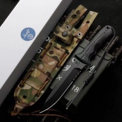 CR Pacific Combat Knife Fixed 6.49" CPM-MagnaCut Black Combo Blade, Black Canvas Micarta Handles, Nylon Sheath