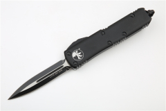 Microtech UTX-85 Tactical AUTO OTF Knife 3.14" Black 204P Plain Blade, Black Aluminum Handles